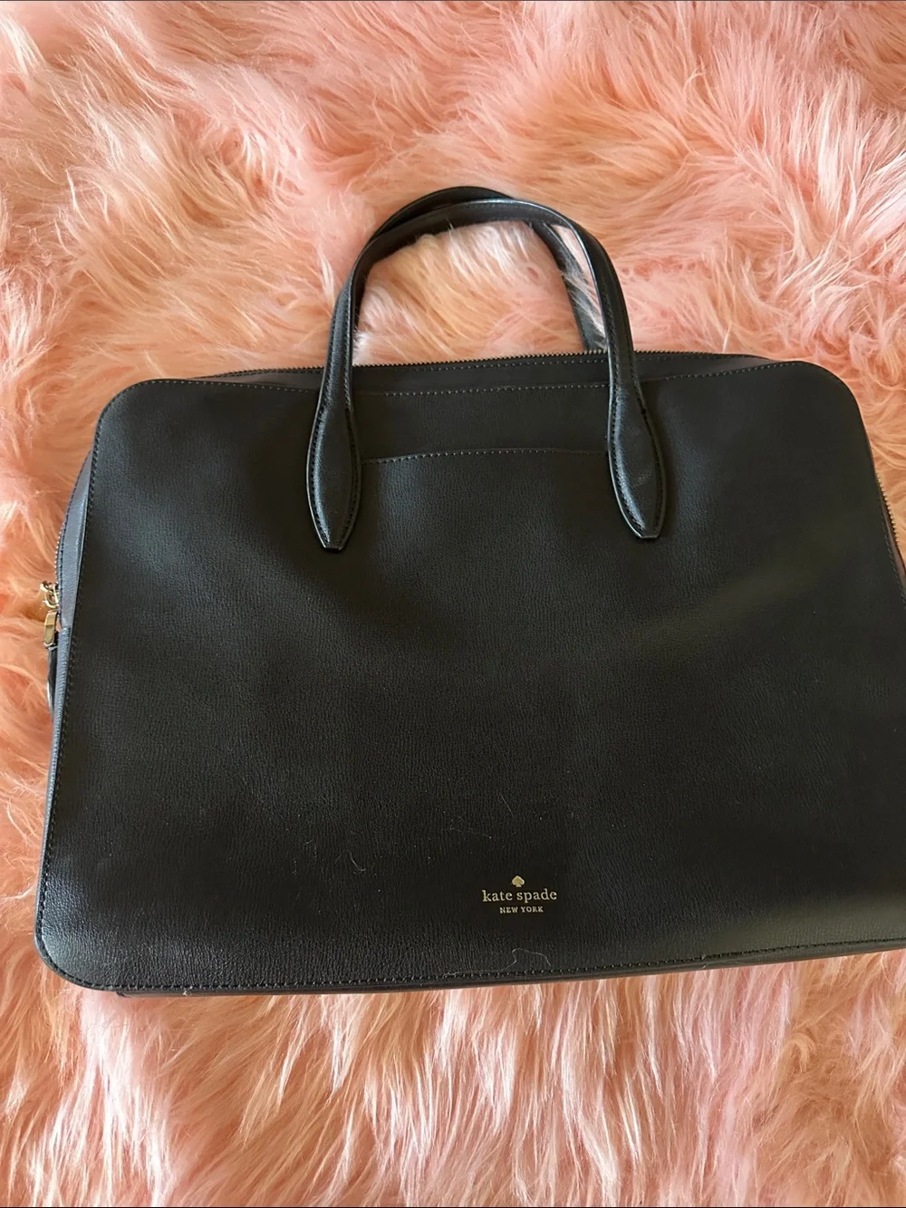 kate spade Black Leather Briefcase with Gold Heart Accent